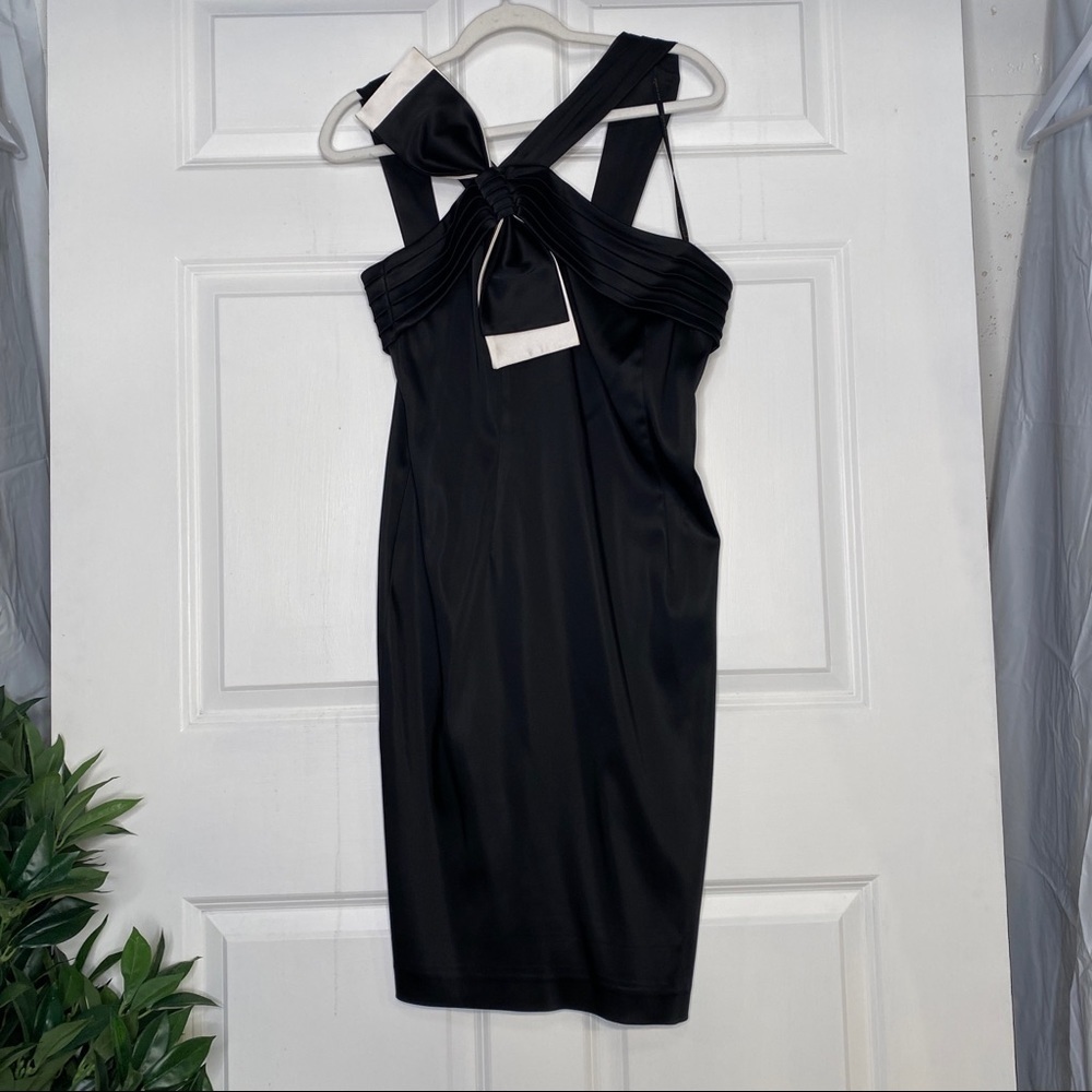 House of Dereon Satin Black & White Bow Dress Size 12 ALTERED